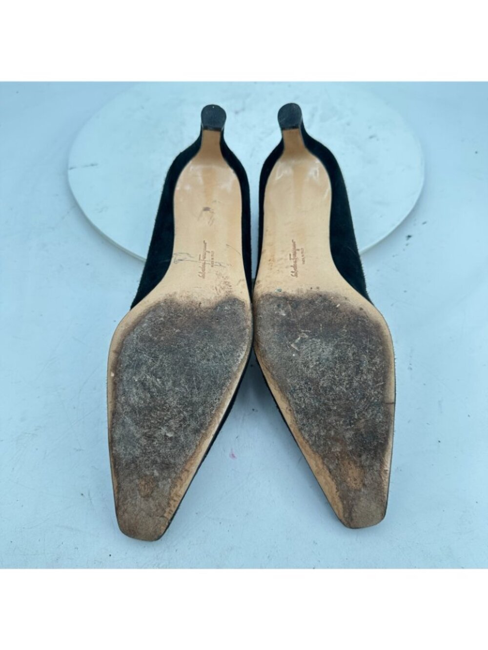 Salvatore Ferragamo Women Size 8.5B Black Suede Slip On Pump Heel Shoes - Picture 8 of 11